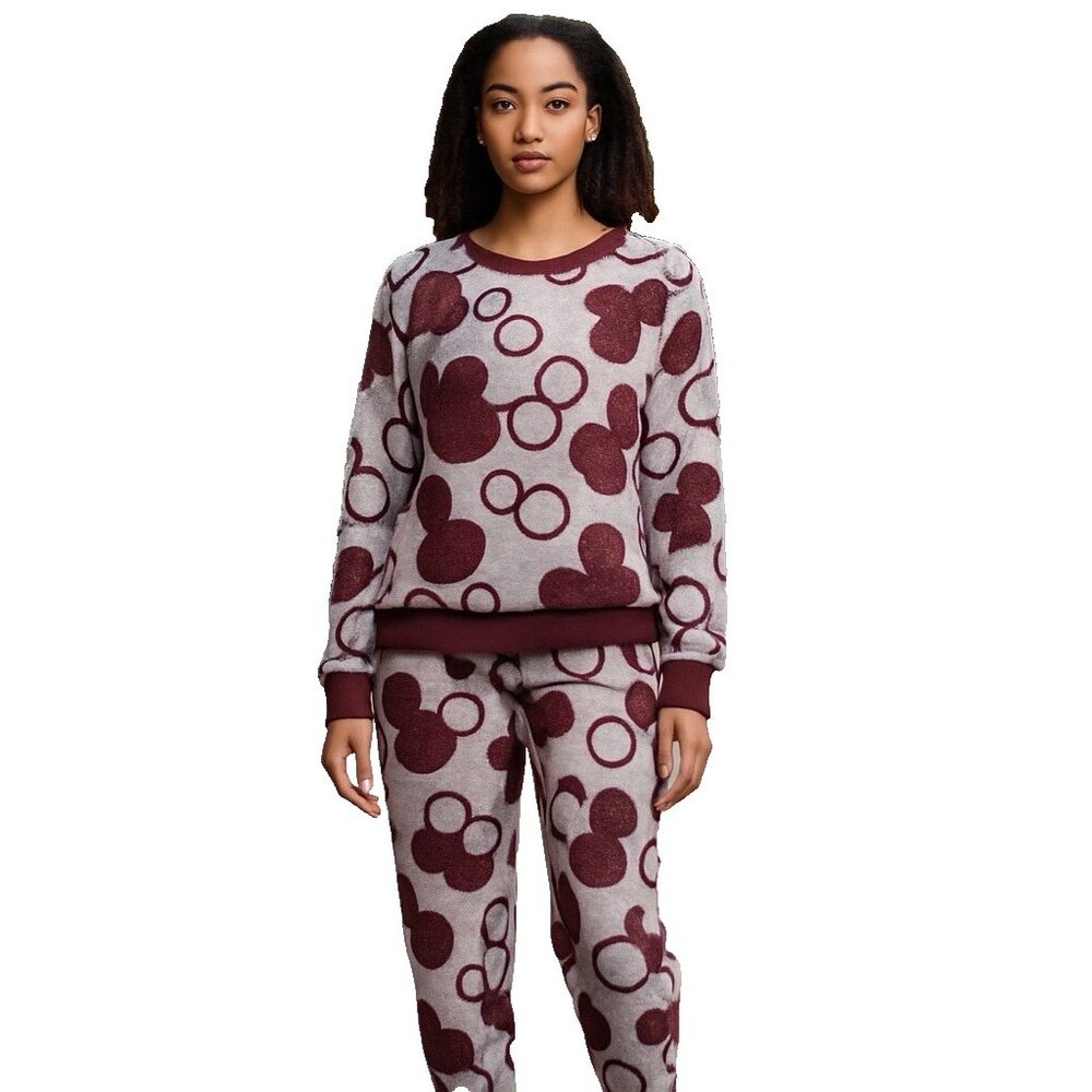 Disney Mickey Mouse Womens X-Large Red Fleece 2-Piece Pajama Set Sleepwear New